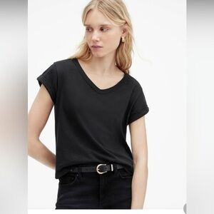 NWOT All Saints Black Raw Edge V Neck cap Sleeve Shirt